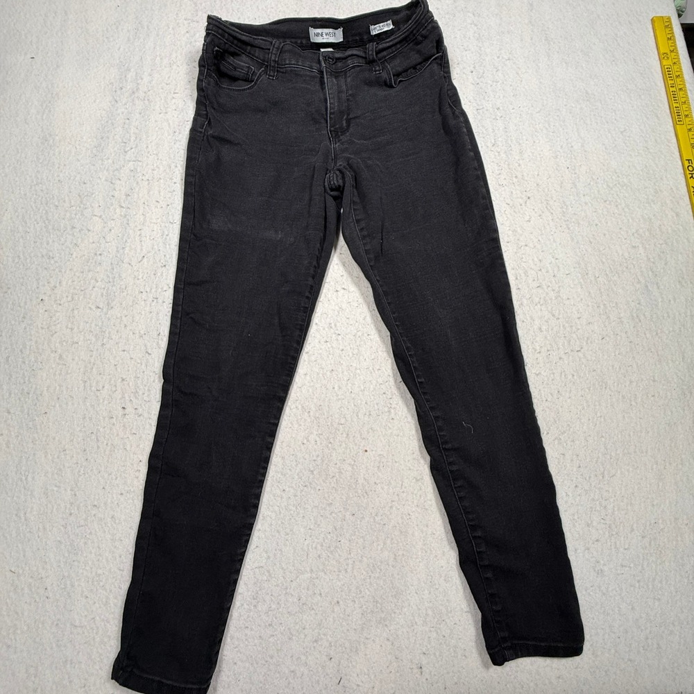 Nine West Cigarette Mid Rise Skinny Jeans Black Denim Size 6